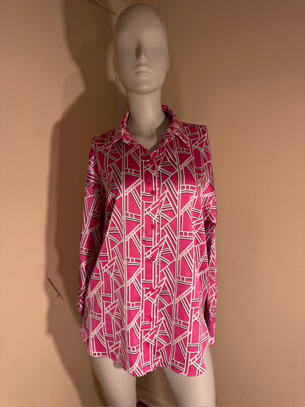 Karl Lagerfeld Women’s Pink Geometric Button-Up Shirt